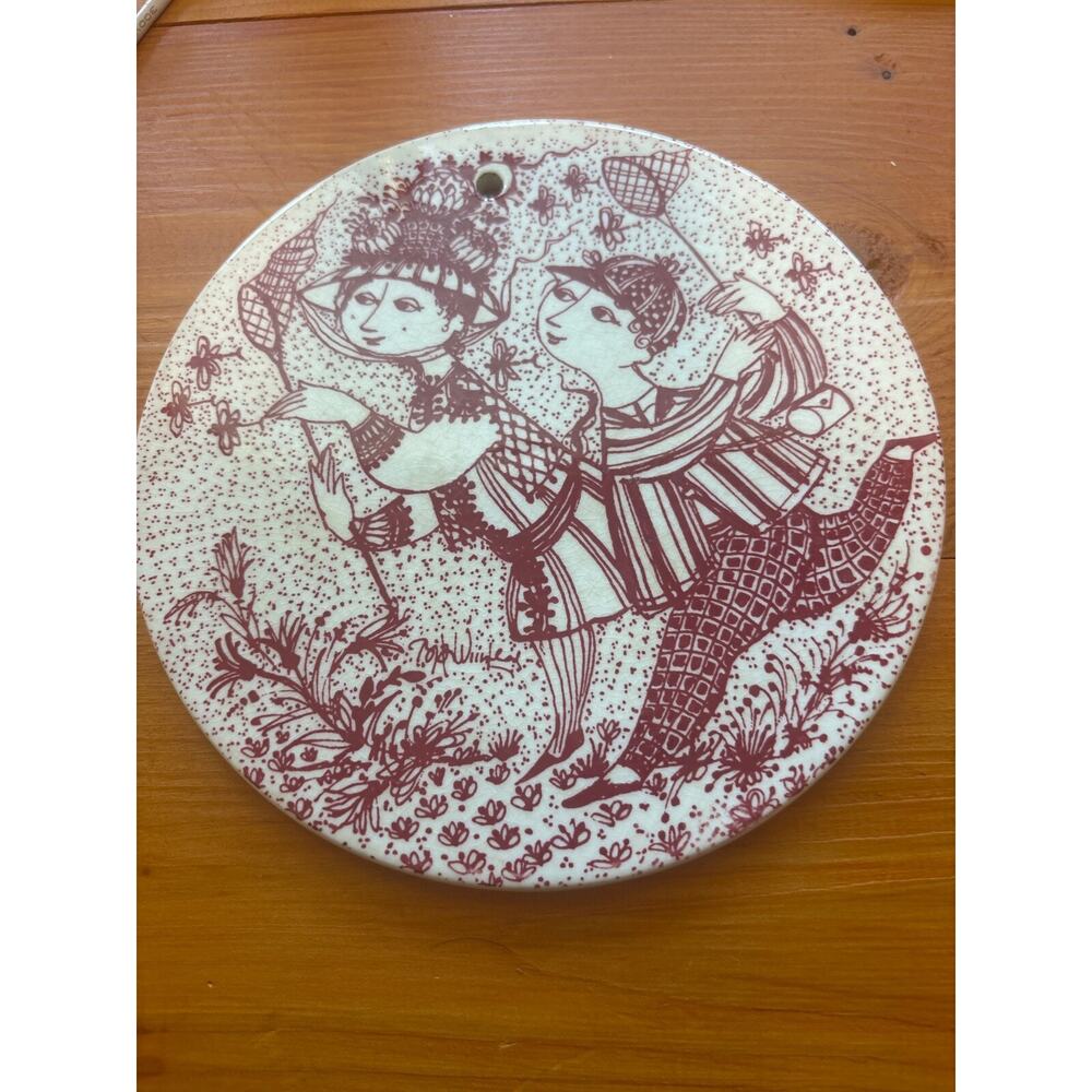 Bjorn Wiinblad‎ Wall Plaque Platte Plate AUGUST Birthday Red White Danish Retro